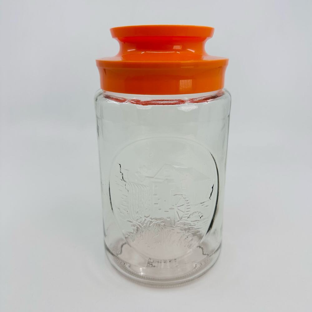 Vintage Anchor Hocking Orange Juice Jar With Lid Carafe 1970s Kitchen Canister